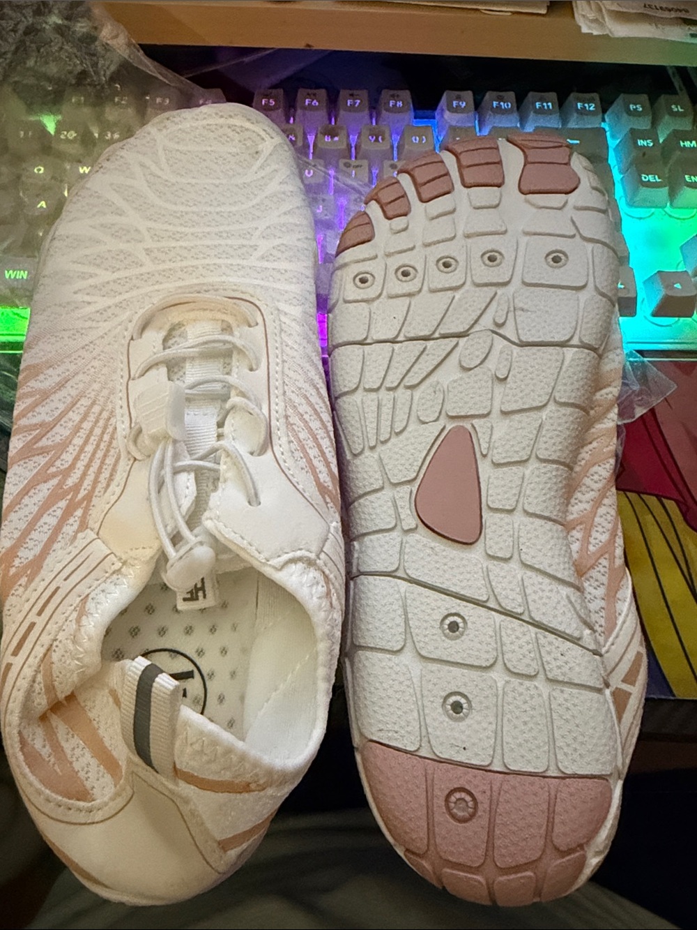 White and Blush Lightweight Knit Sneakers